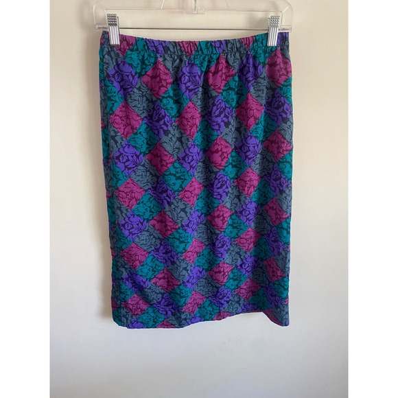 Marie St. Dresses & Skirts - Vintage Marie St Floral Harlequin Midi Skirt Teal Purple Jewel Tone 80s USA 6